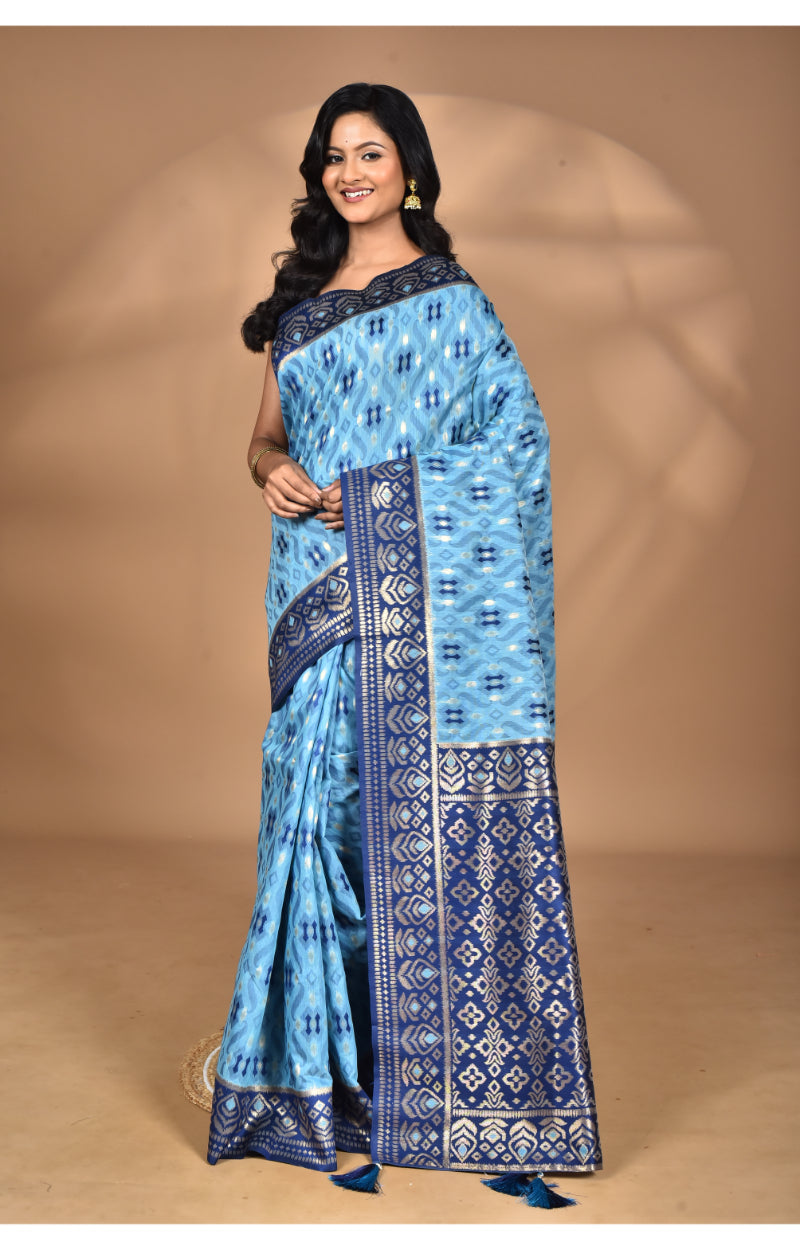 Morchari Women Desgin Kashmiri Silk Linen Saree-Blue
