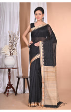 Morchari Pure Cotton Dhakai Jamdani Handloom Saree-Black