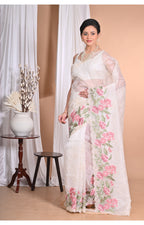 Morchari Pure Orzanga Tread Work Saree-Off White