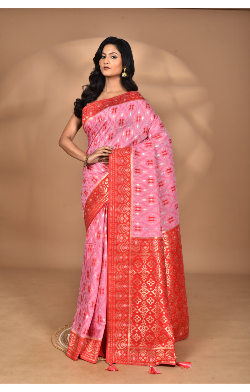 Morchari Women Desgin Kashmiri Silk Linen Saree-Pink