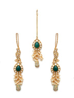 Kundan Choker with Matching Earrings & Maang Tikka Jewellery Set (Gold) - Ruby Raang