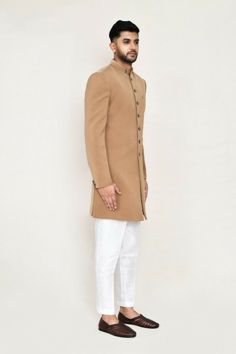 Joban Fashion Chiku Colored Terry Rayon Fabric Indo Western With Straight Fit Pant