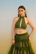 Aastha Fashion Mehandi Green Butterfly Net Tone To Tone Cotton Thread Work And Sequence Work Embroidery Wedding Wear Lehenga Choli