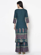 Aniyah Rayon Teal Blue Color Block Print Straight Kurta (AN-224K)
