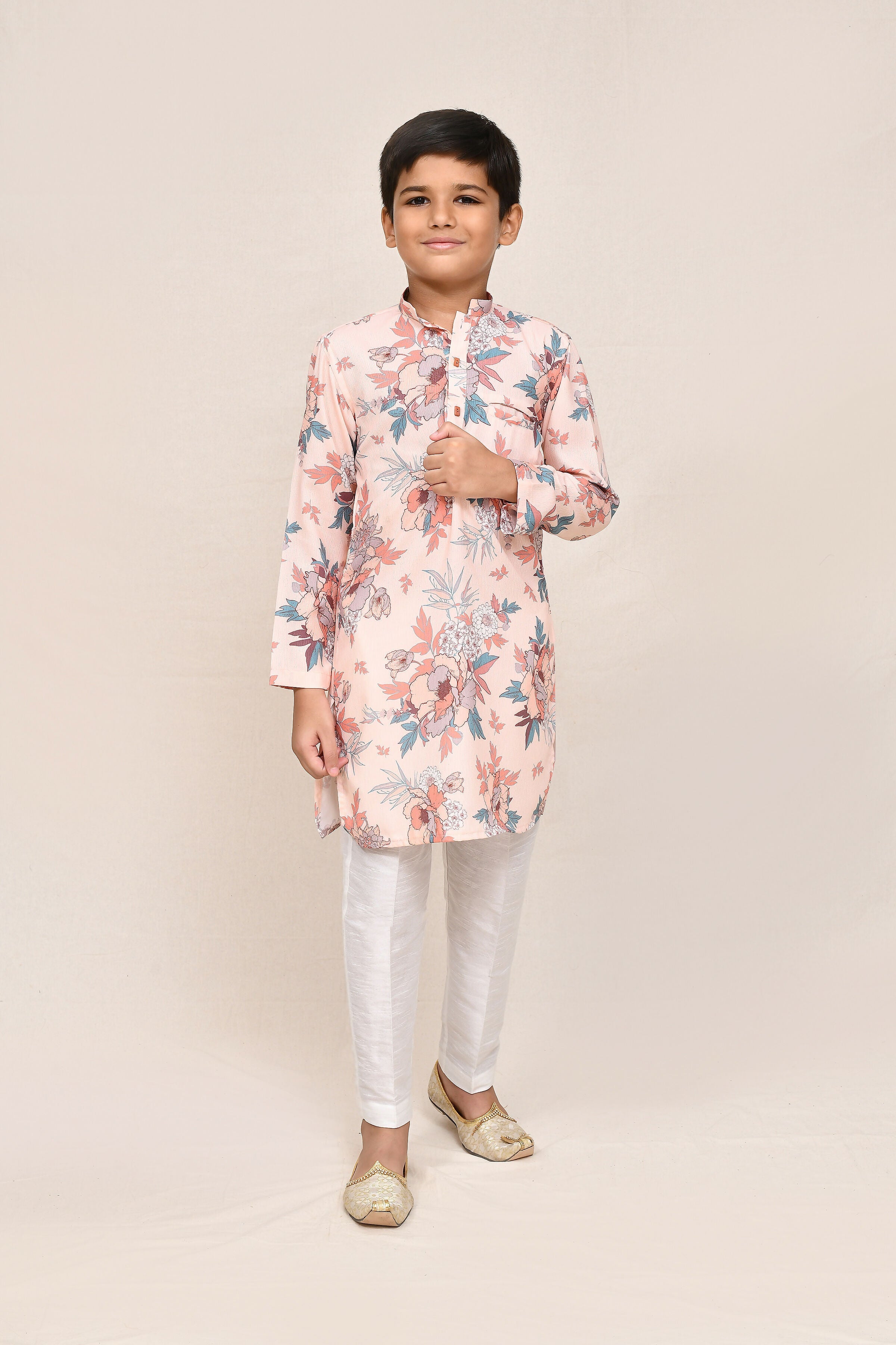 Joban Fashion Cotton Silk Peach Kurta With Straight Fit Pant