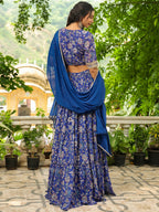 Janasya Blue Georgette Floral Lehenga Choli Dupatta