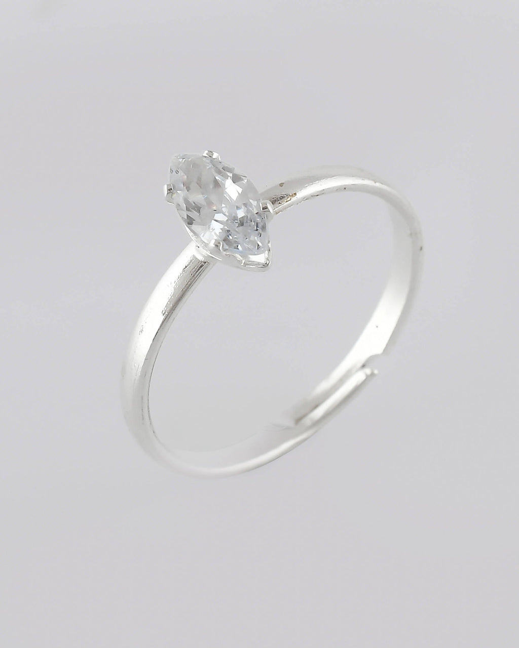 VOJ white CZ-detail Stainless Steel Cubic Zirconia Silver Plated adjustable finger Ring