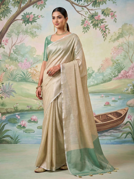 Shree Shyam Fashion Beige Tissue Silk Saree