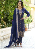 Vegaa Fashion Navy Blue Viscose Rayon Embroidered Salwar Suit - Distacart