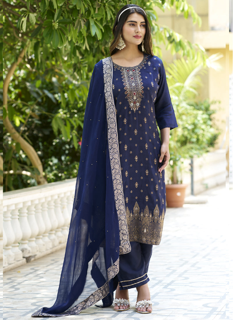 Vegaa Fashion Navy Blue Viscose Rayon Embroidered Salwar Suit - Distacart