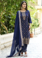 Vegaa Fashion Navy Blue Viscose Rayon Embroidered Salwar Suit - Distacart