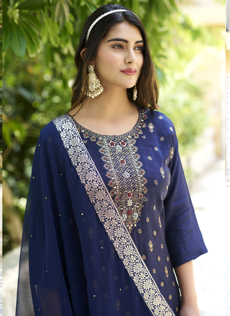 Vegaa Fashion Navy Blue Viscose Rayon Embroidered Salwar Suit - Distacart
