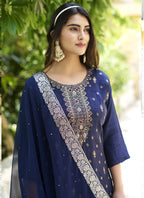 Vegaa Fashion Navy Blue Viscose Rayon Embroidered Salwar Suit - Distacart