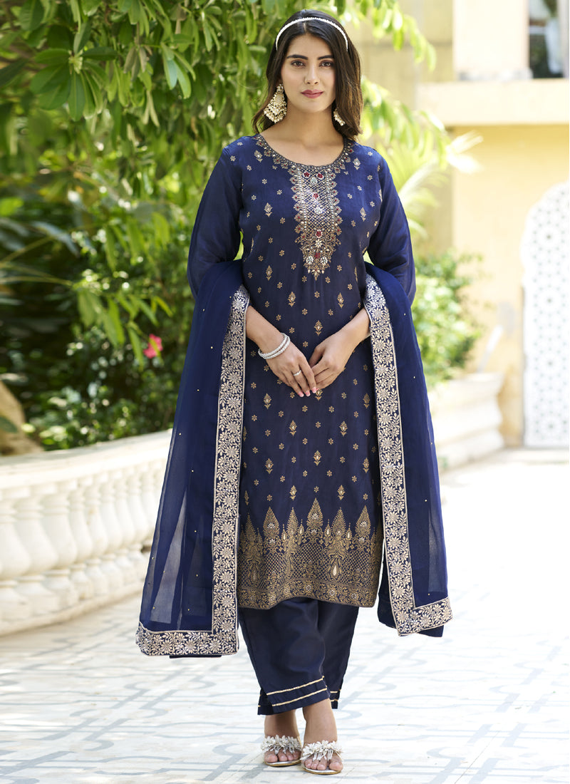 Vegaa Fashion Navy Blue Viscose Rayon Embroidered Salwar Suit - Distacart