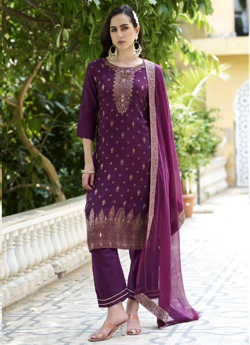 Vegaa Fashion Violet Viscose Rayon Embroidered Salwar Suit - Distacart