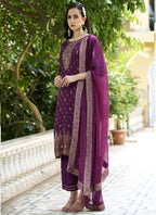 Vegaa Fashion Violet Viscose Rayon Embroidered Salwar Suit - Distacart