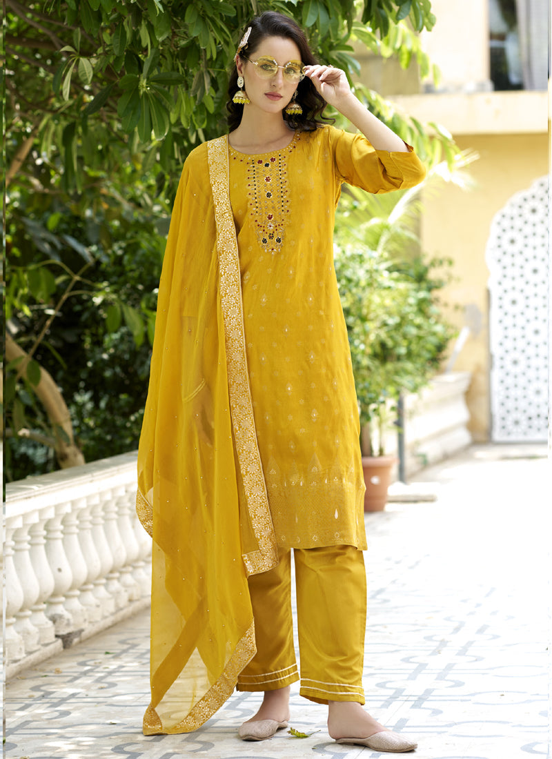 Vegaa Fashion Yellow Viscose Rayon Embroidered Salwar Suit - Distacart