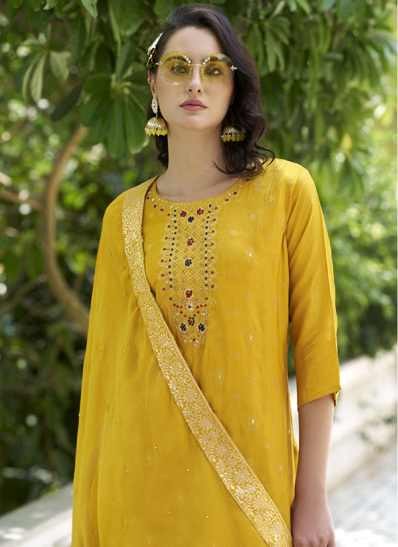 Vegaa Fashion Yellow Viscose Rayon Embroidered Salwar Suit - Distacart