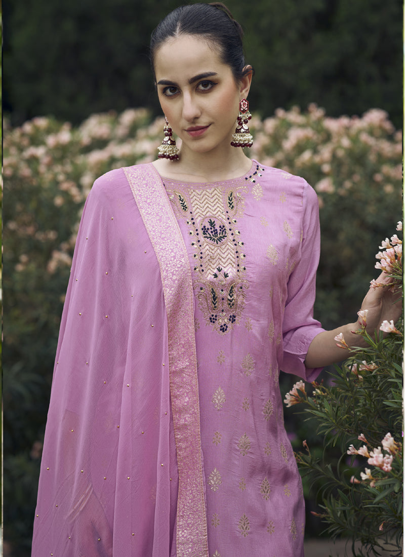 Vegaa Fashion Onion Pink Viscose Rayon Embroidered Salwar Suit - Distacart
