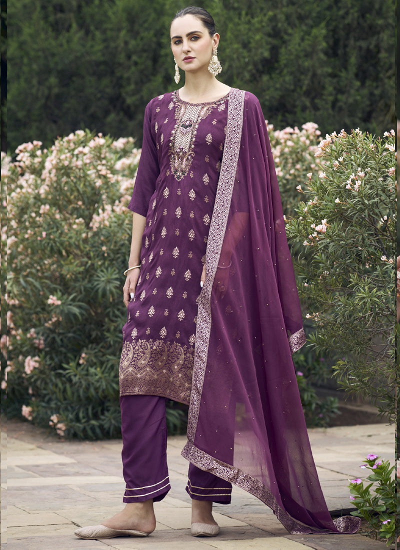 Vegaa Fashion Wine Viscose Rayon Embroidered Salwar Suit - Distacart