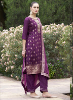 Vegaa Fashion Wine Viscose Rayon Embroidered Salwar Suit - Distacart