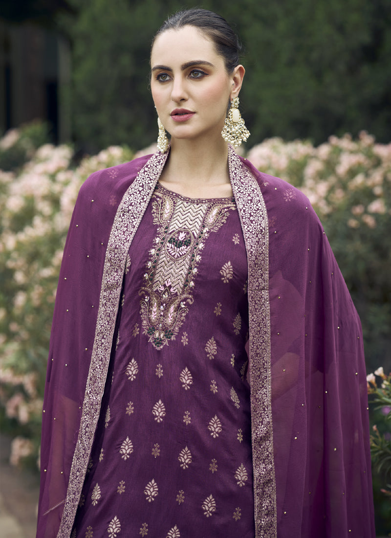 Vegaa Fashion Wine Viscose Rayon Embroidered Salwar Suit - Distacart