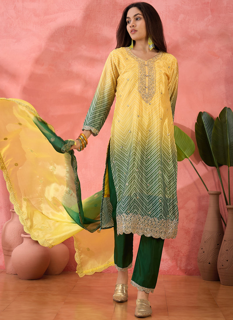 Vegaa Fashion Yellow Chinon Silk Embroidered Salwar Suit - Distacart