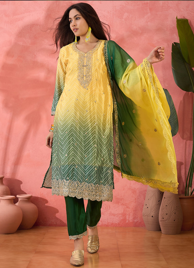 Vegaa Fashion Yellow Chinon Silk Embroidered Salwar Suit - Distacart
