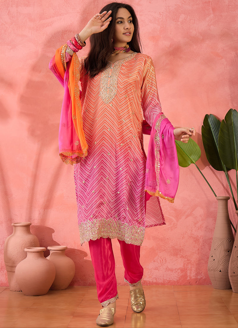 Vegaa Fashion Pink Chinon Silk Embroidered Salwar Suit - Distacart