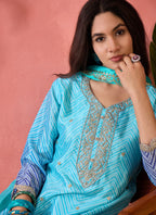 Vegaa Fashion Sky Blue Chinon Silk Embroidered Salwar Suit - Distacart