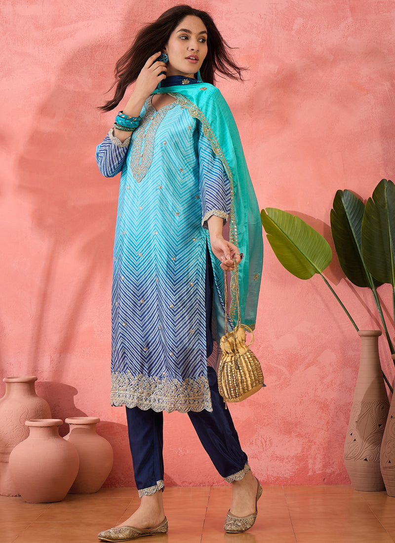 Vegaa Fashion Sky Blue Chinon Silk Embroidered Salwar Suit - Distacart