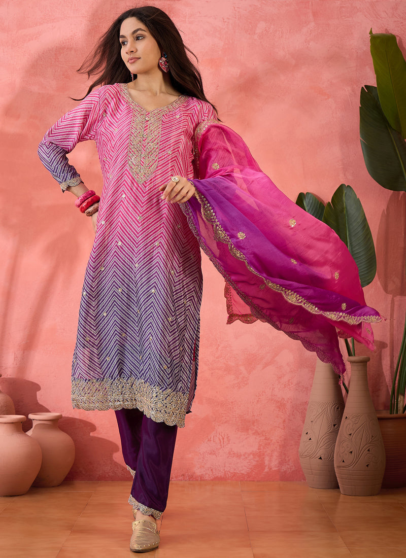 Vegaa Fashion Pink Chinon Silk Embroidered Salwar Suit - Distacart