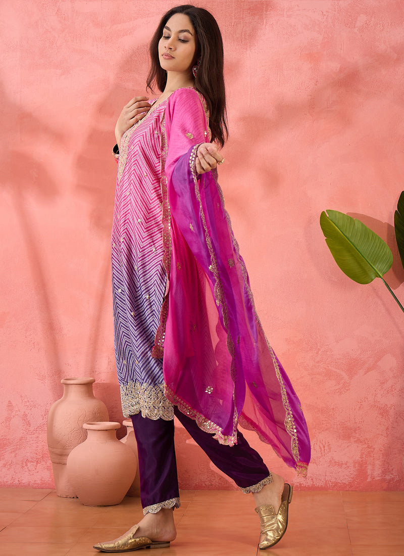 Vegaa Fashion Pink Chinon Silk Embroidered Salwar Suit - Distacart