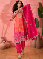 Vegaa Fashion Pink And Orange Chinon Silk Embroidered Salwar Suit - Distacart