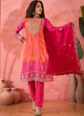 Vegaa Fashion Pink And Orange Chinon Silk Embroidered Salwar Suit - Distacart
