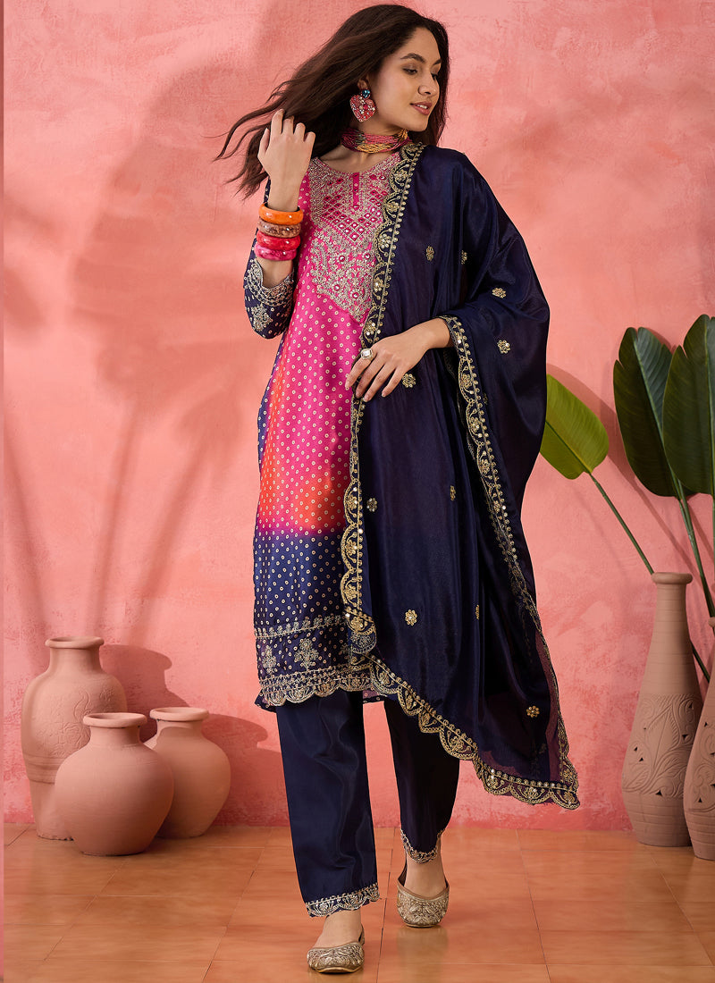Vegaa Fashion Pink Chinon Silk Embroidered Salwar Suit - Distacart