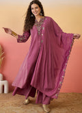 Vegaa Fashion Onion Pink Roman Silk Embroidered Palazzo Suit