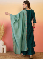 Vegaa Fashion Aqua Green Roman Silk Embroidered Palazzo Suit