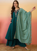 Vegaa Fashion Aqua Green Roman Silk Embroidered Palazzo Suit