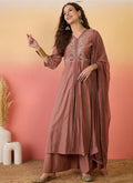 Vegaa Fashion Brown Roman Silk Embroidered Palazzo Suit