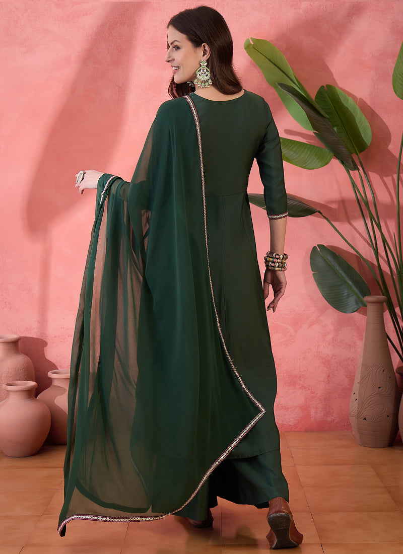Vegaa Fashion Green Roman Silk Embroidered Palazzo Suit
