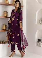 Vegaa Fashion Wine Viscose Silk Embroidered Salwar Suit - Distacart