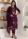 Vegaa Fashion Wine Viscose Silk Embroidered Salwar Suit - Distacart
