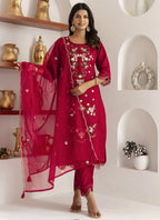 Vegaa Fashion Maroon Viscose Silk Embroidered Salwar Suit - Distacart