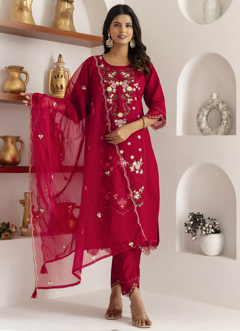 Vegaa Fashion Maroon Viscose Silk Embroidered Salwar Suit - Distacart