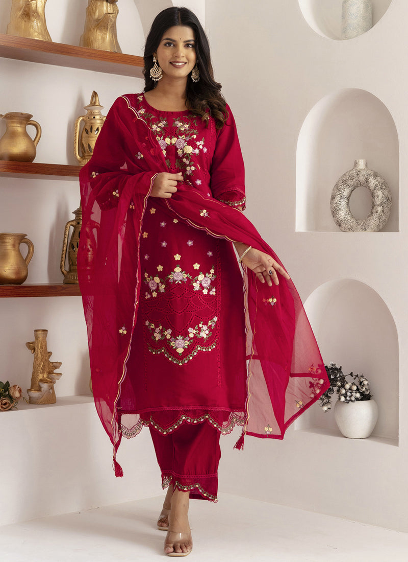 Vegaa Fashion Maroon Viscose Silk Embroidered Salwar Suit - Distacart