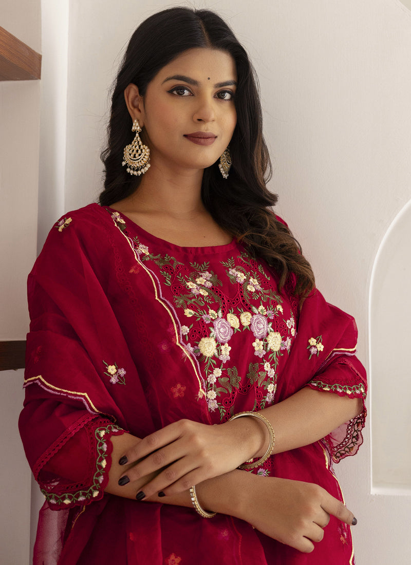 Vegaa Fashion Maroon Viscose Silk Embroidered Salwar Suit - Distacart