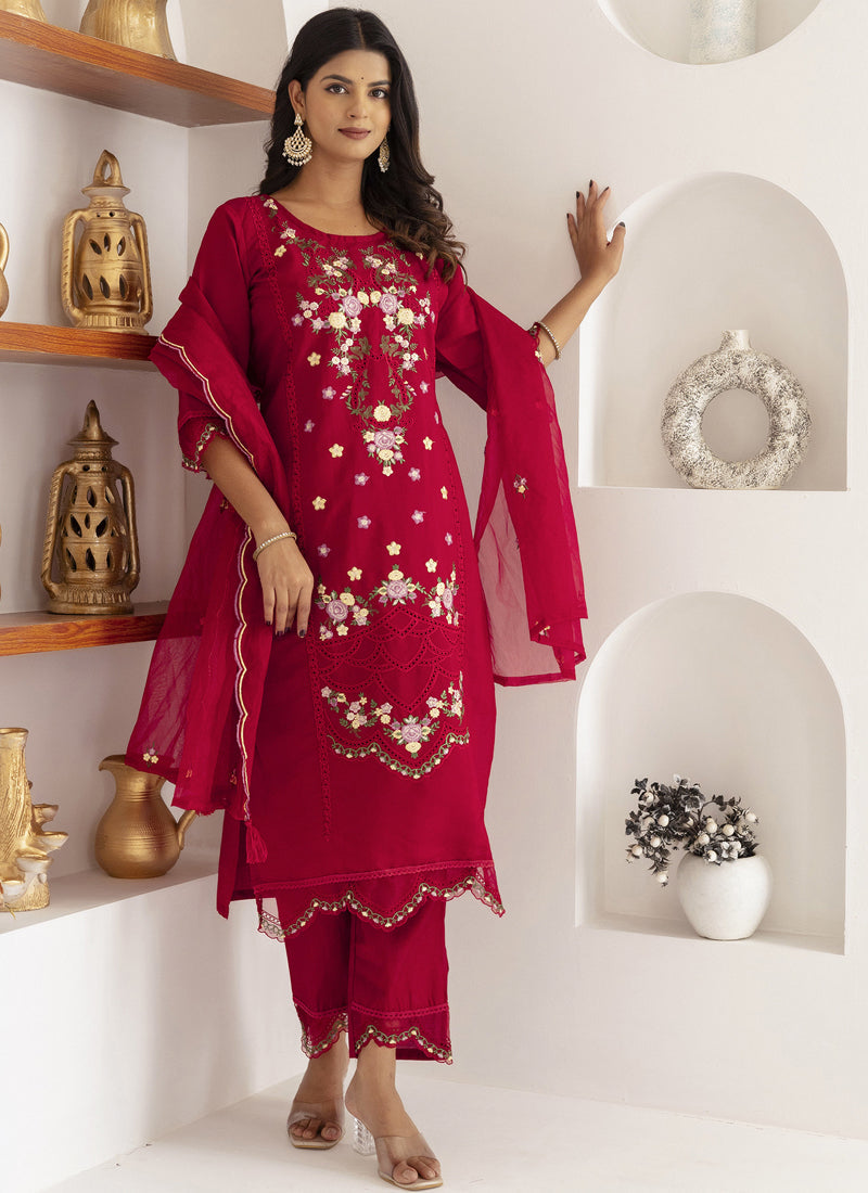 Vegaa Fashion Maroon Viscose Silk Embroidered Salwar Suit - Distacart