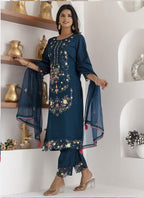 Vegaa Fashion Royal Blue Viscose Silk Embroidered Salwar Suit - Distacart