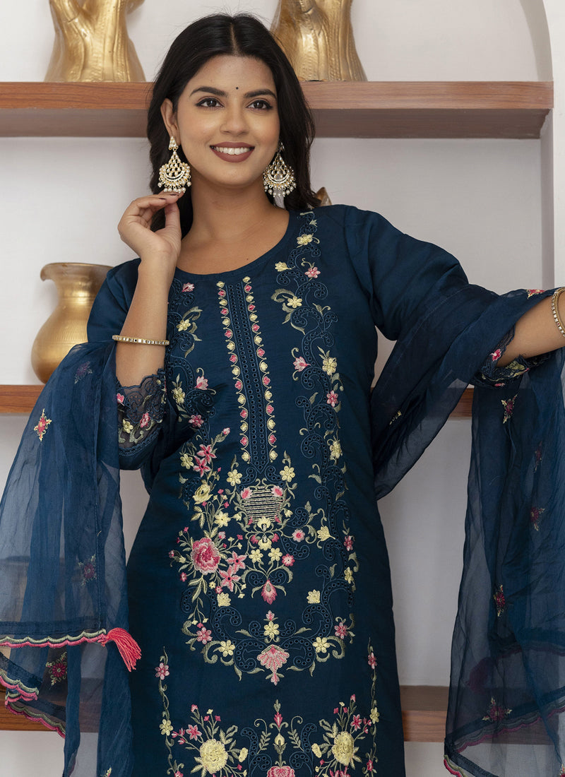 Vegaa Fashion Royal Blue Viscose Silk Embroidered Salwar Suit - Distacart